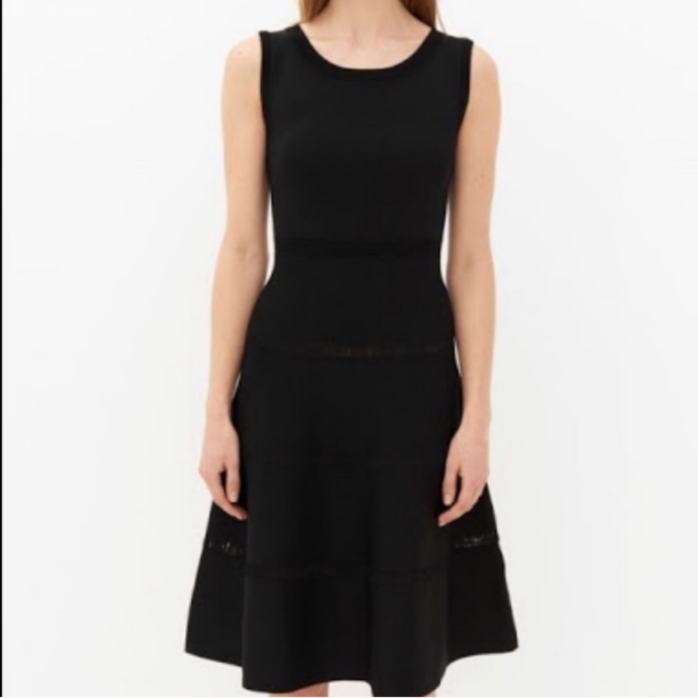 Sandro black sleeveless midi dress, textured knit with unique detail, US 6